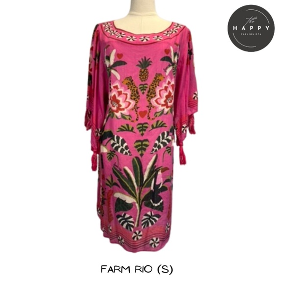 FARM Rio Anthropologie Pink Leopard Forest Beach Cover-Up Dress Kaftan (S) - Picture 1 of 13